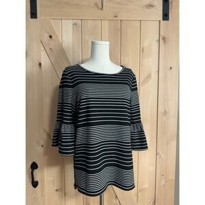 Max Studio | Black Striped Ruffle Sleeve Dress Top | Size Medium